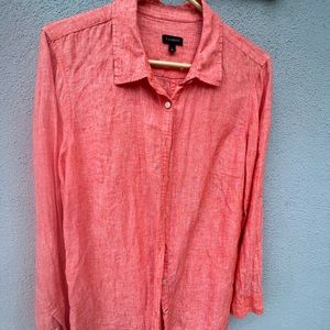 talbots orange long sleeve 100% linen blouse shirt. Size large. Longer length.